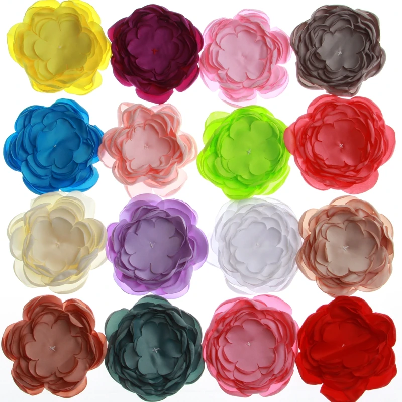 

60PCS 9.5CM Fashion Satin Hair Flowers For Hair Clips Accessories Burn Fabric Flowers For Headbands