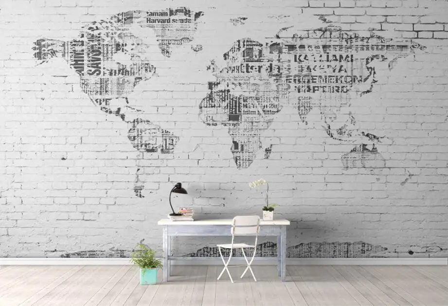 

Bacal Photo wall mural wallpaper 3D retro world map brick wall background wall abstract art painting wall paper home decor