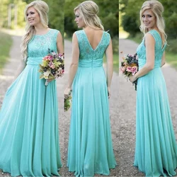 Mint Grün Brautjungfer Kleid Oansatz Spitze Appliques Backless Bodenlangen Charming Formale Hochzeit Abendkleid Tailor-Made Neue