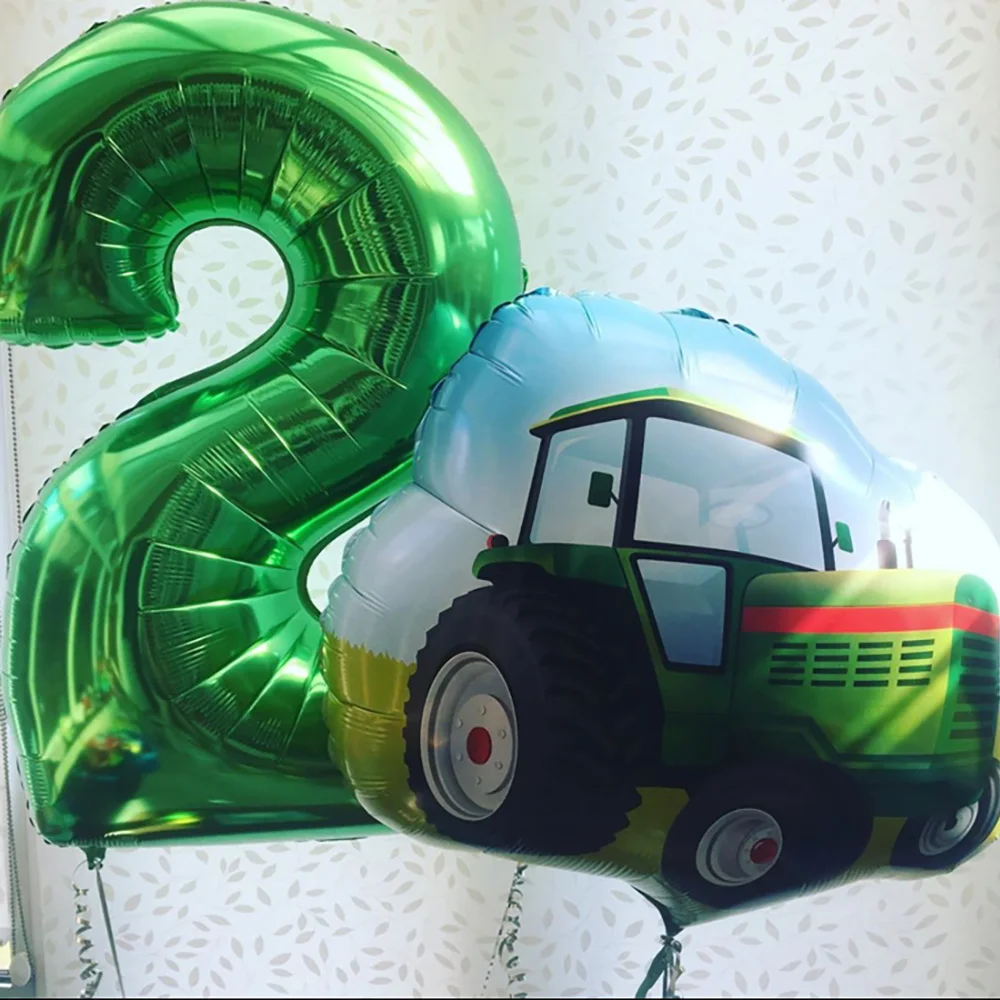 2pcs/set Green Tractor 32inch Number Balloons Kids 1 2 3 4 Years Birthday Party Decoration Balloon Baby Shower Globos