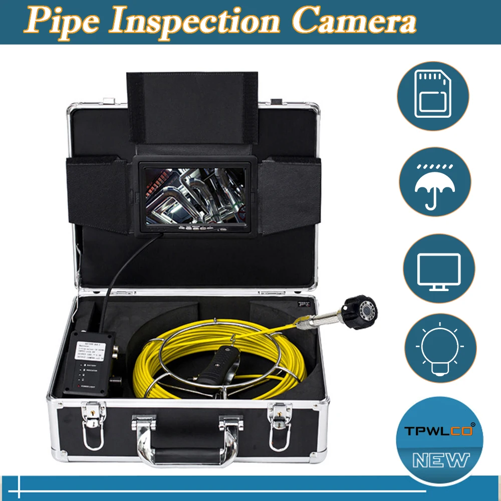 DVR Recorder Waterproof Sewer Camera 23mm 7‘’ LCD Display Pipeline Video Endoscope System With 20-50m Cable For Pipe Inspection