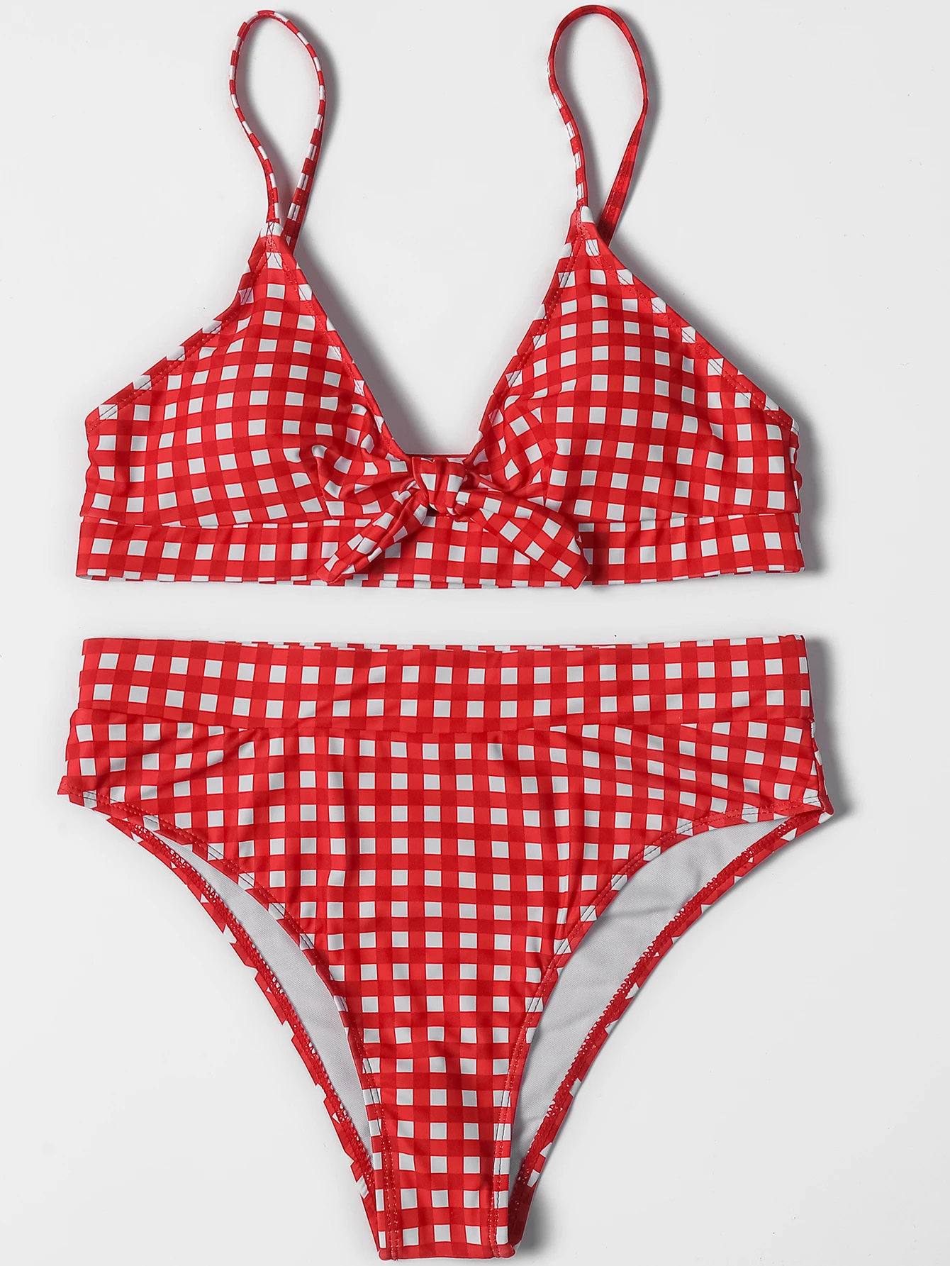 ZTVitality Bow Plaid Bikini Push Up Bikini 2021 gorąca sprzedaż pasy wyściełane wysokiej talii strój kąpielowy Retro stroje kąpielowe kobiety Sexy Biquini