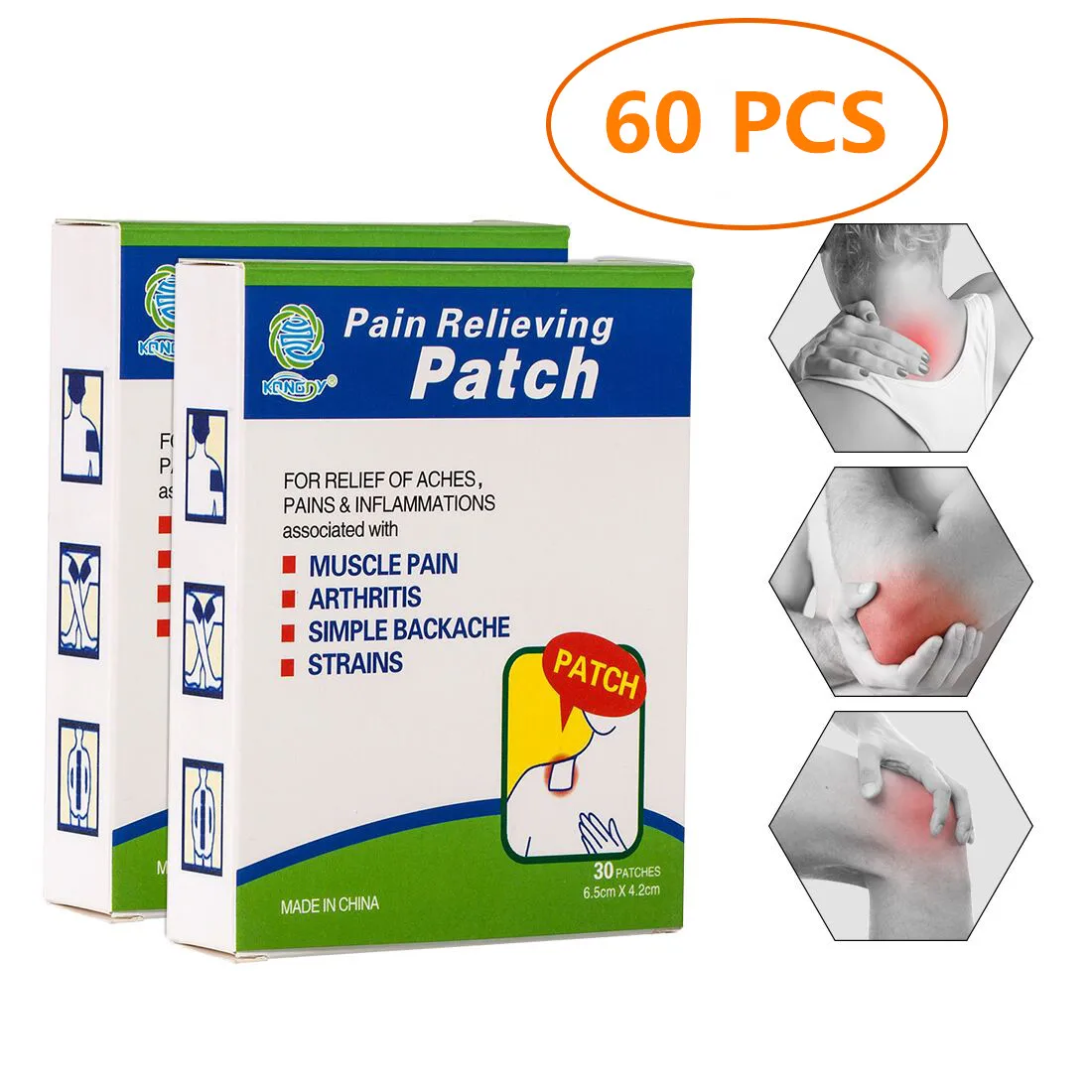 KONGDY New 60Pieces=2Boxes Menthol Pain Patch 6.5*4.2cm Better than Salonpas Chinese Herbal Patches Special Design for Sportsman