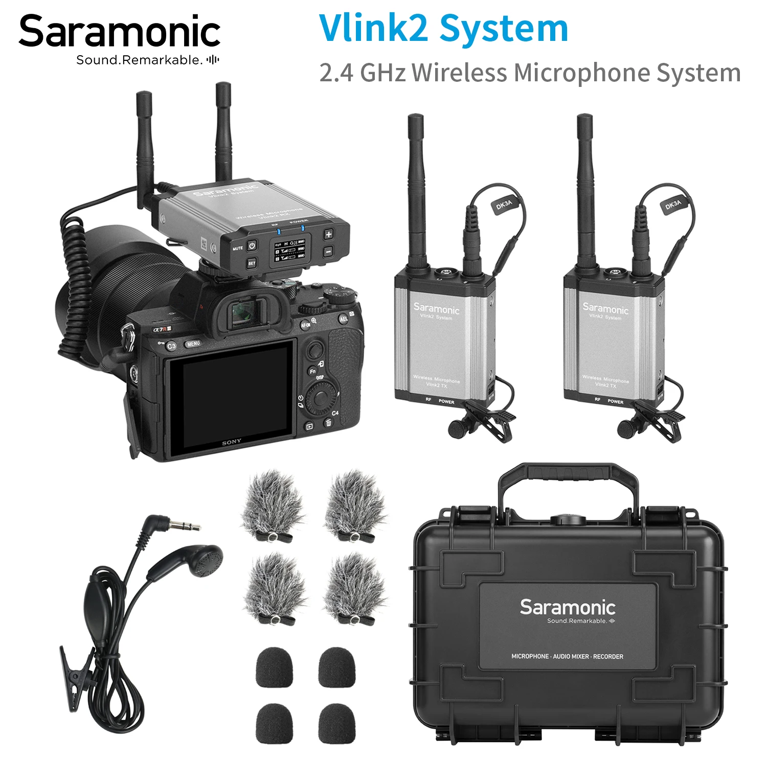 Saramonic Vlink2 Kit1/2 2.4 GHz wireless microphone system for vloggers mobile journalists content creators 100m distance