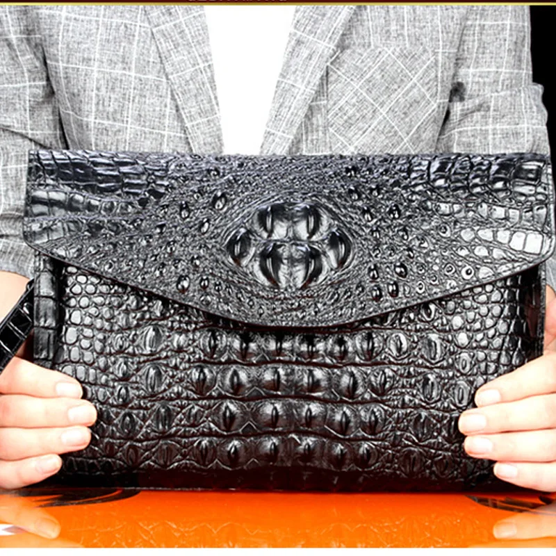 Sac à main motif Crocodile pour hommes, porte-documents de bonne qualité en véritable peau de vache, pochette de grande capacité