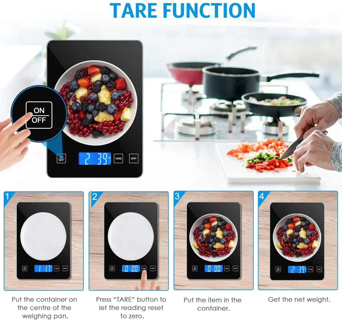 Digital Kitchen Scale 1g-10kg  Food Scale Waterproof Tempered Glass Platform High Accuracy Multi-Function Scale