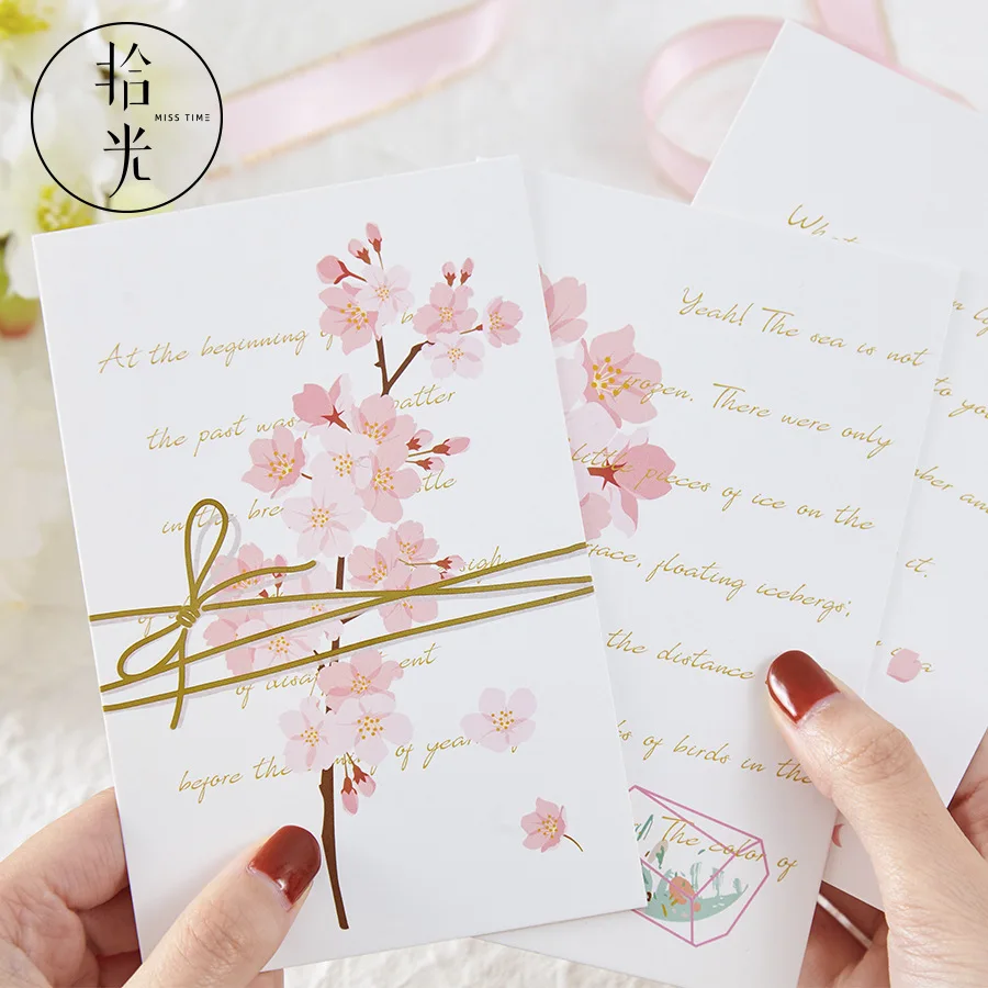 30 Pcs/Set Cherry Blossom Hollow Postcard Sakura Language Greeting Cards Message Card Xmas and New Year Gift