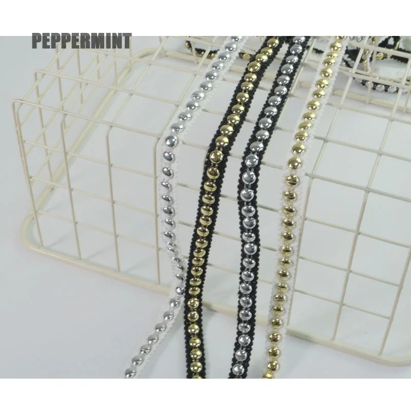 1yard 1cm Metal Riveting Trim Silver Golden Riveted Lace Quality Ribbon Handmade Sewing Accessory