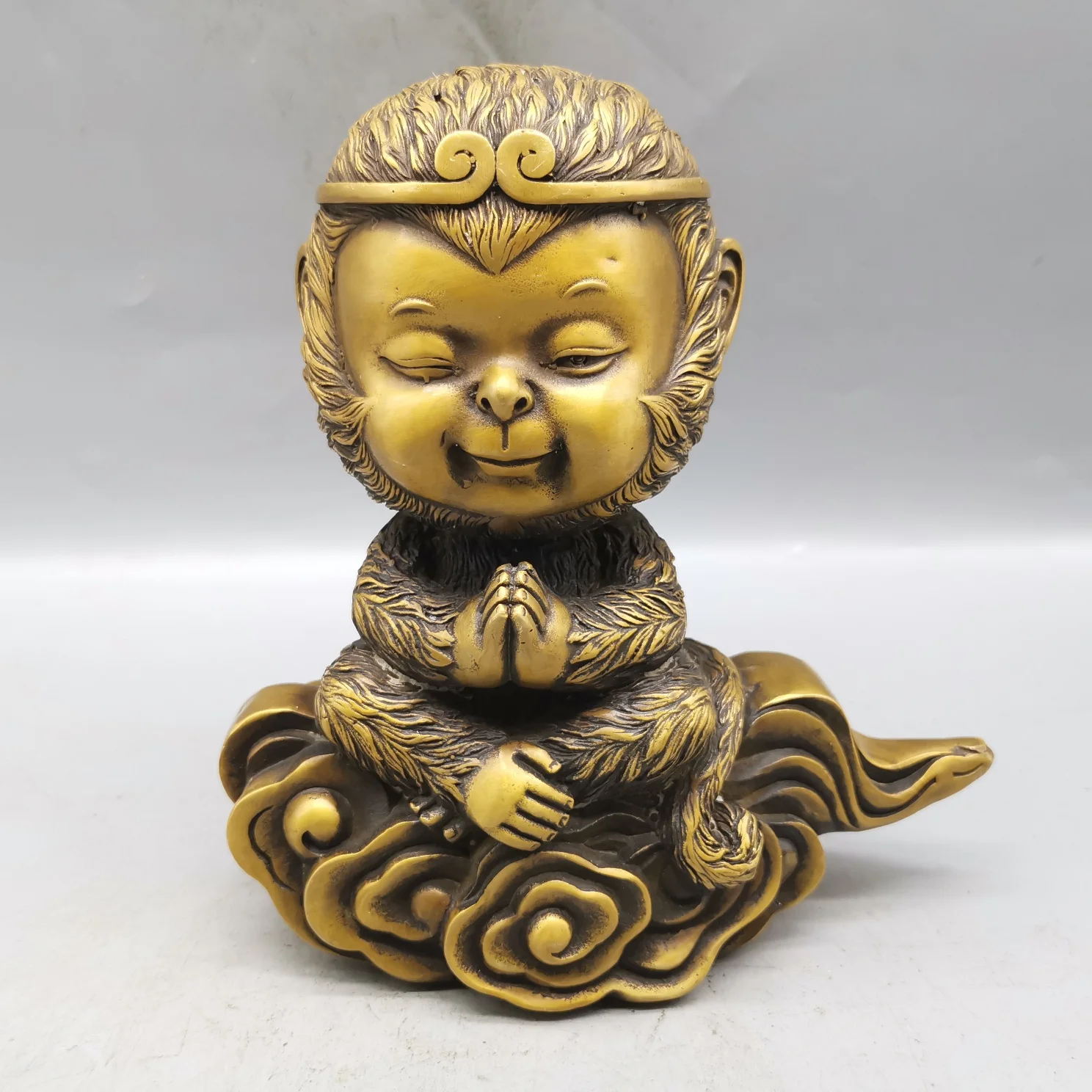 Chinese Antique Brass Collection Zen Zen Monkey King Statue Ornaments Decorated Myths and Legends Zodiac, Monkey, Meditation