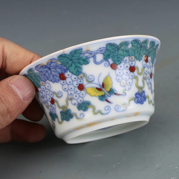 Daming Chenghua Colorful Grape Cup Antique Porcelain Antique Tea Cup