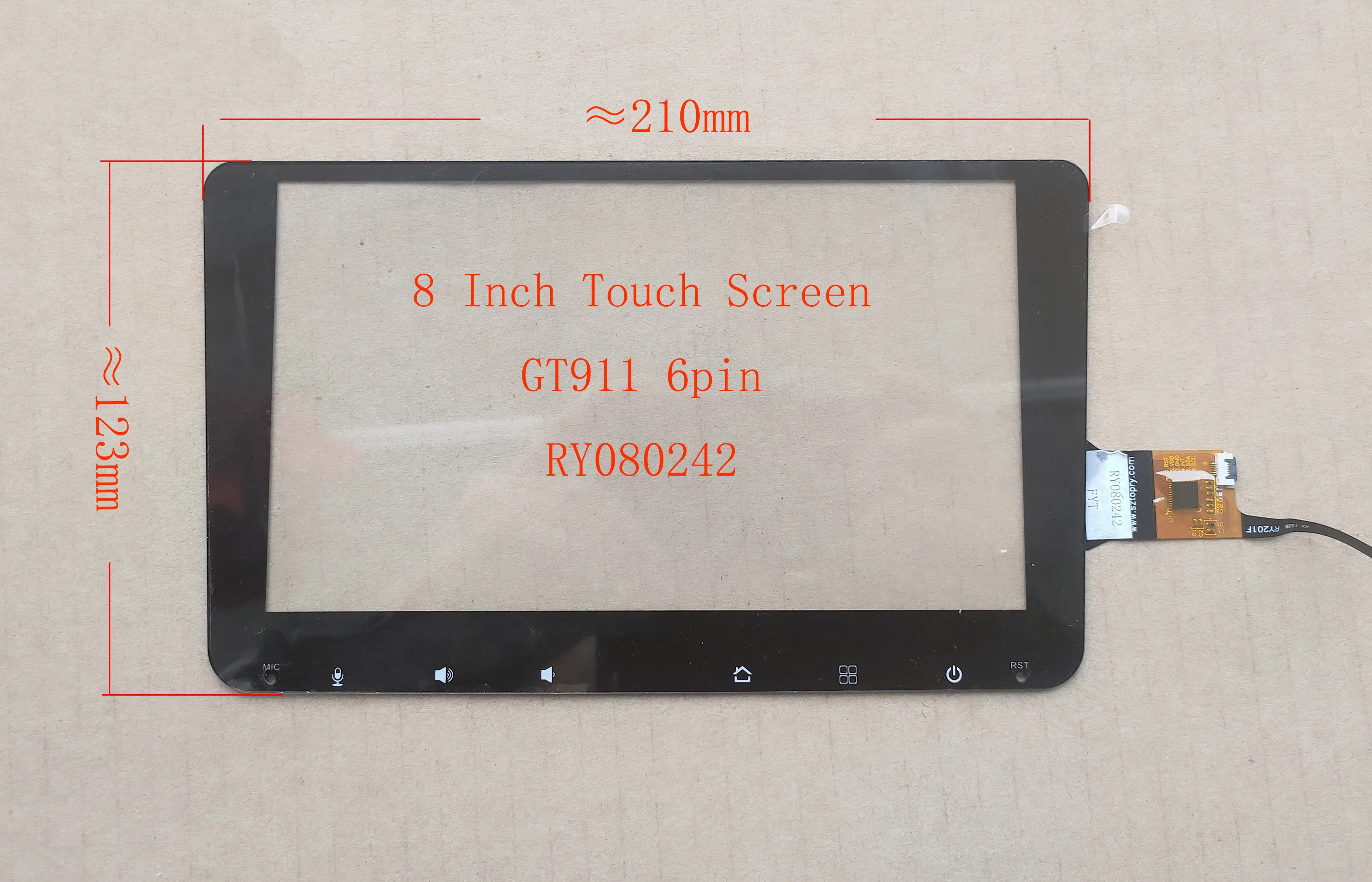 

8 Inch Touch Screen 210*123mm For Radio Car player Sensor Digitizer Hand Writer GT911 6pin RY080242