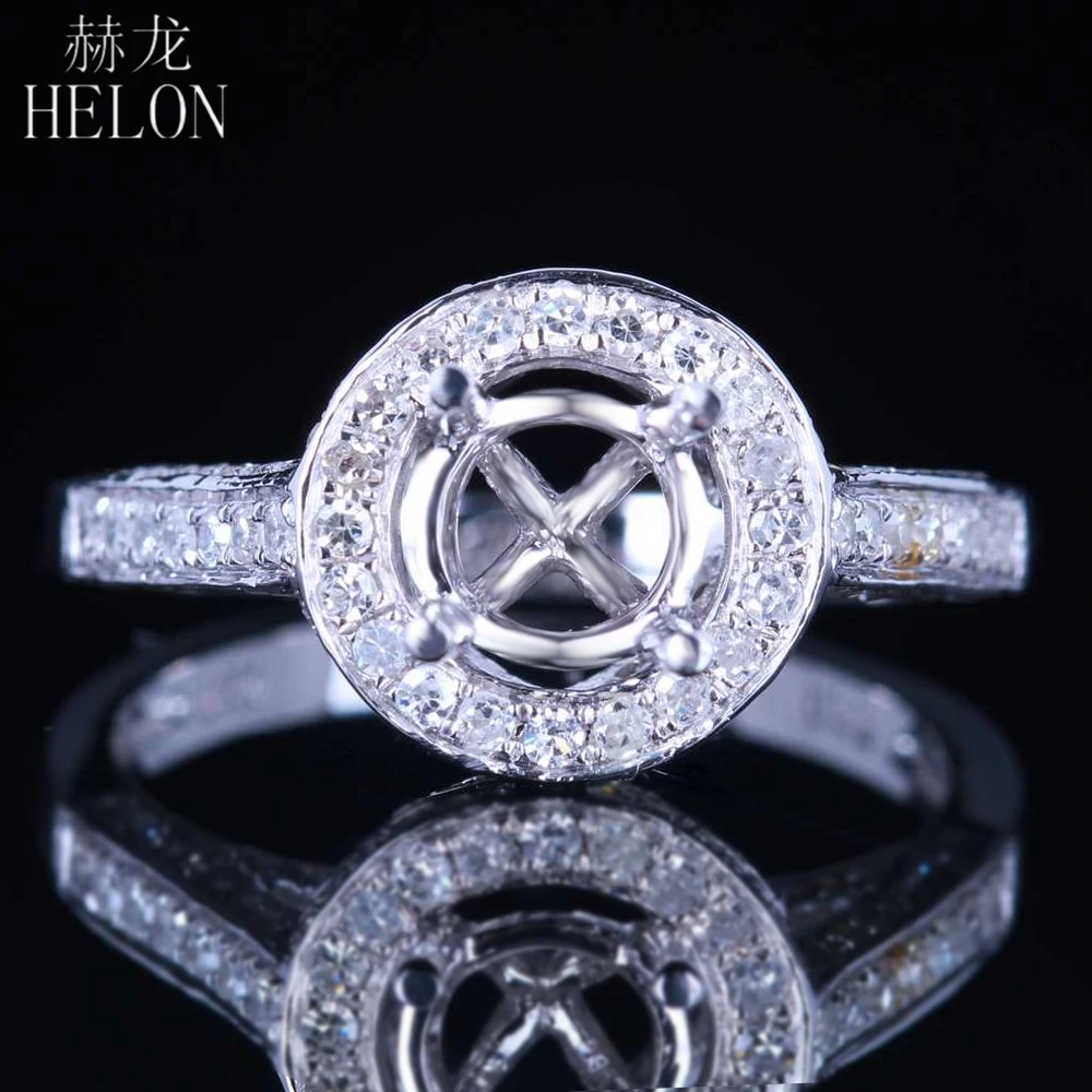 

HELON Round Cut 6-6.5mm Solid 14k White Gold 0.63ct VVS/DEF Lab Grown Diamond Moissanite Semi Mount Engagement Wedding Ring