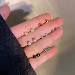 1 Pair Stainless Steel Frosted Round Ball Stud Earrings For Women/Girls Prevent Clogging Ear Bone Nail Simple Jewelry Gifts