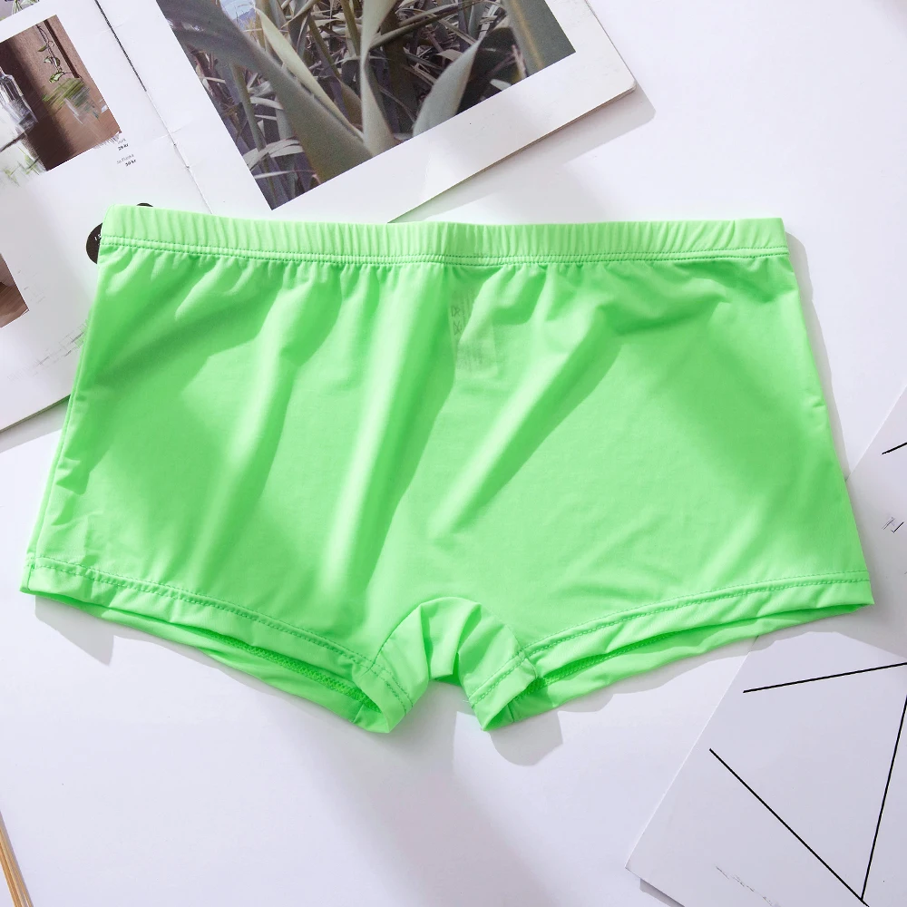 Men Ice Silk Shorts Underwear Transparent Breathable Solid Color Male Ultra Thin Quick Drying Swimwear Beachwear