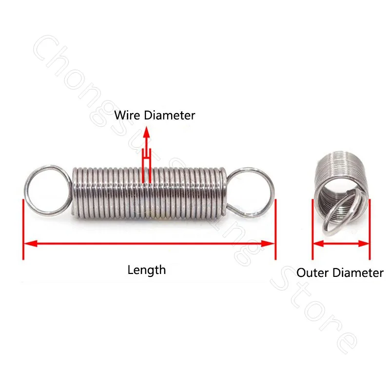 10PCS 0.4 mm Tension Spring with Hooks A2 Stainless steel 0.4 mm Wire Dia Extension Springs Outer Dia 3 4 5 6mm Length 10 - 60mm