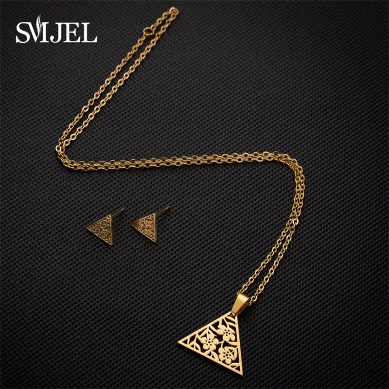 مجموعات مجوهرات SMJEL-Boho للنساء ، زهرة ، أقراط مثلثة ، قلادة تيباب قديمة ، سلسلة قلادة ، آرت ديكو ، هدايا عتيقة