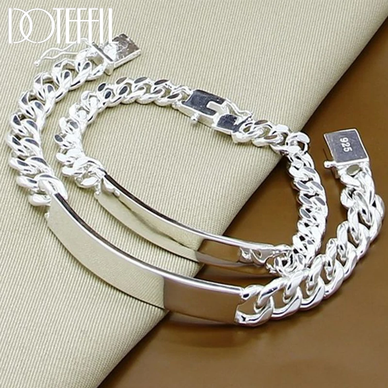 DOTEFFIL 925 Sterling Silver 2 sztuk bransoletka 10mm gładki łańcuszek boczny dla kobiet mężczyzn ślub przyjęcie zaręczynowe biżuteria