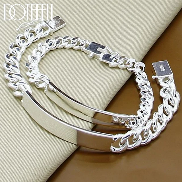 DOTEFFIL 925 Sterling Silver 2 sztuk bransoletka 10mm gładki łańcuszek boczny dla kobiet mężczyzn ślub przyjęcie zaręczynowe biżuteria