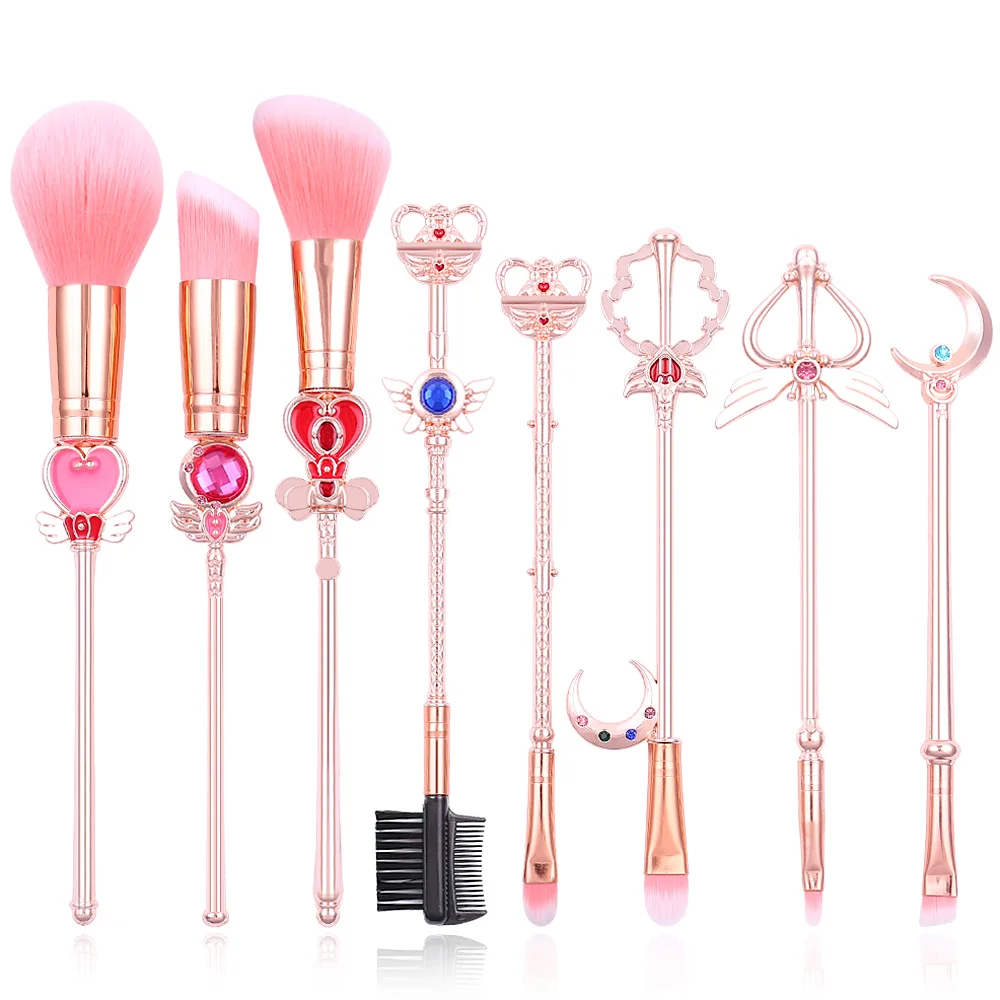 Hot Anime Cosmetic Makeup Brushes Set Tools Kit Eye Liner Shader Foundation Powder Natural-Synthetic Pink Hair