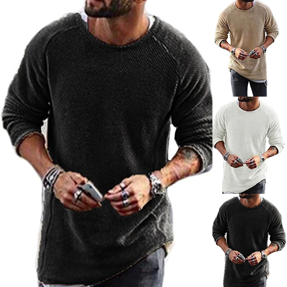 Men Casual Solid Color Sweater Knitwear O Neck Long Sleeve Shirt Pullover Top