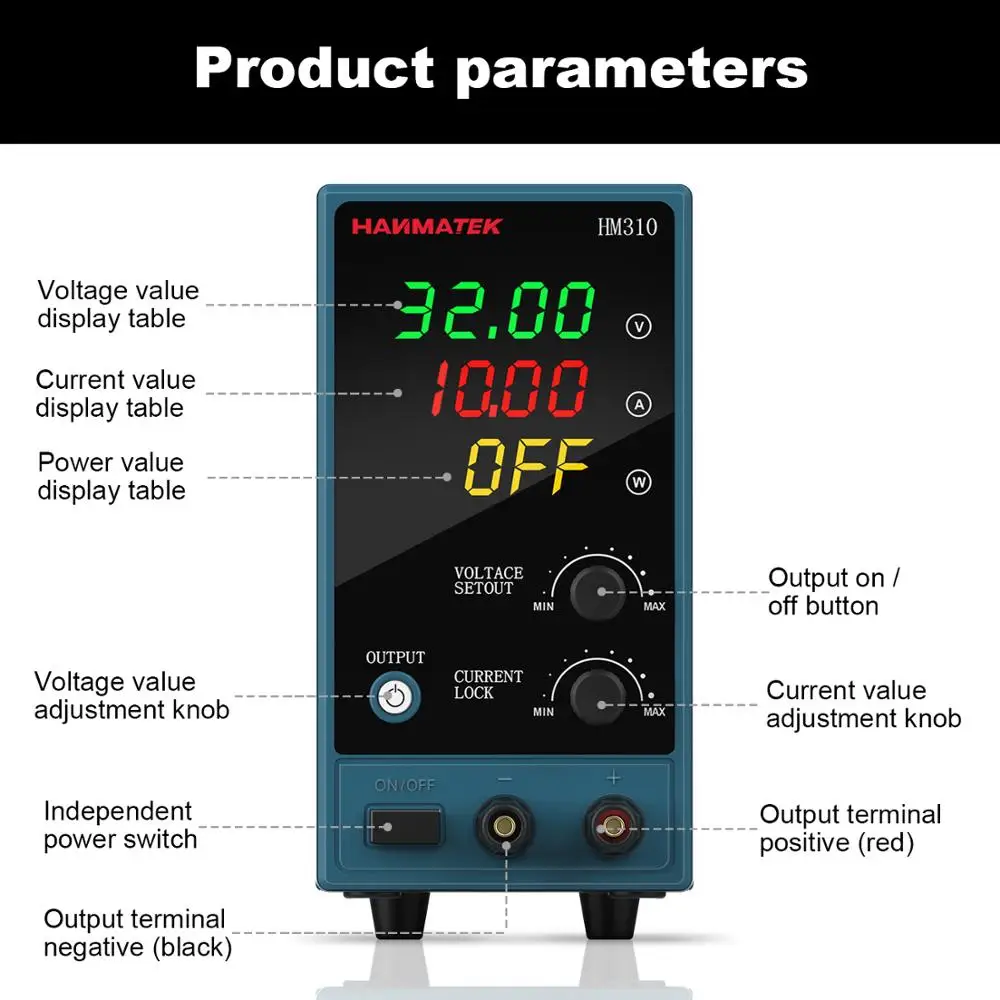 High-Precision 30V 10A DC Power Supply Mini Low Noise Artificial Power Regulator Anti-Mishandling Safety Lock Multi-Scene Use