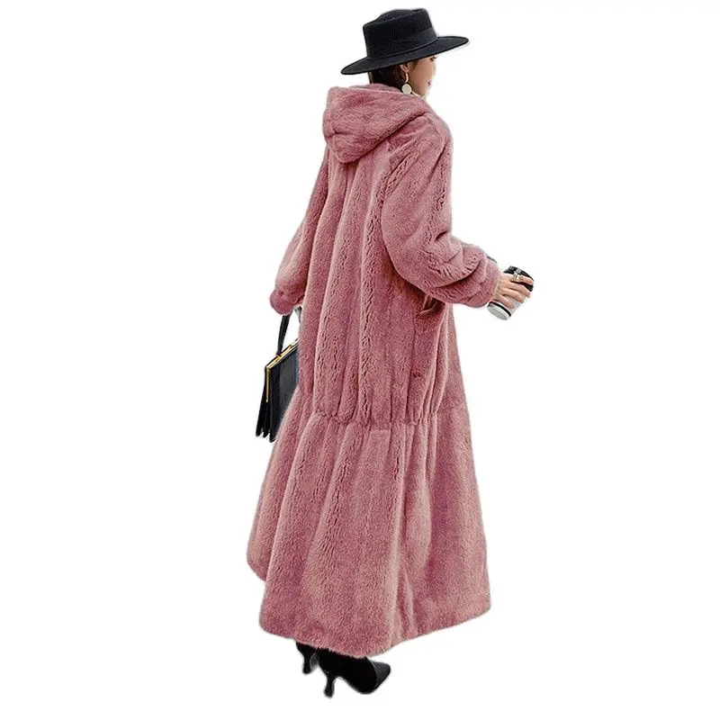 4XL 5XL Oversized Clothing Women Winter Jacket X-Long Parkas Warm Fluffy Faux Fur Coat Hooded Korean Fashion Overcoat Female