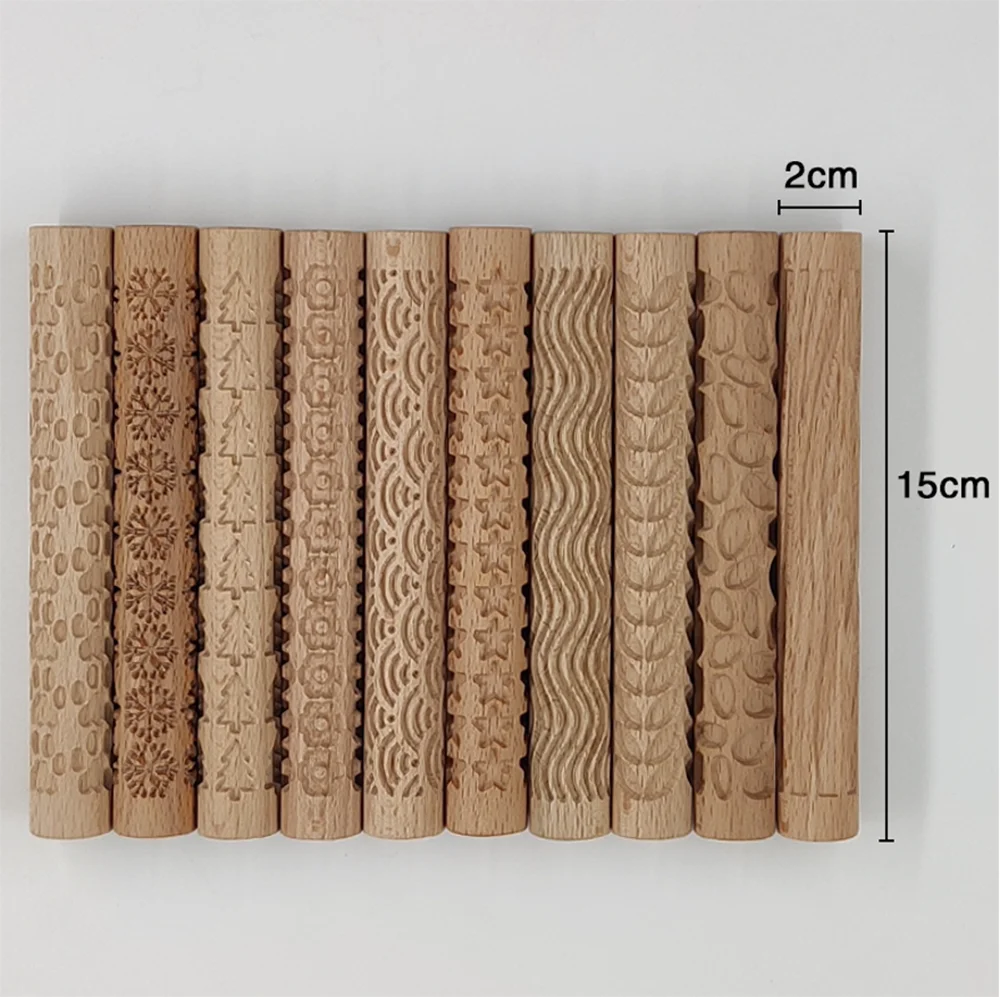 Narzędzia garncarskie drewniana tekstura mud roll mud stick, fale, gwiazdy, kamyki, drukowane tekstury kije glina polimerowa teksturowana drukowana
