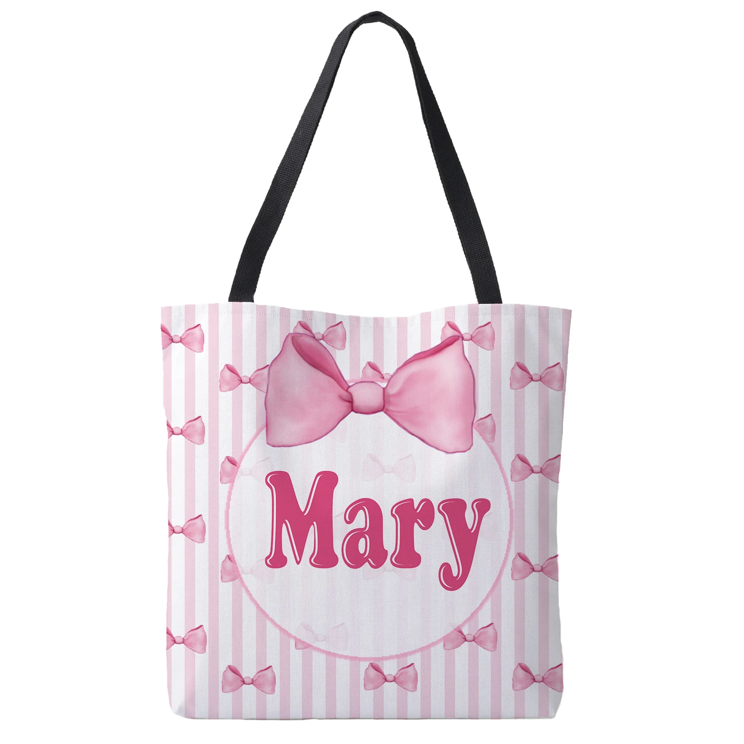 LVYZIHO Pink Bow Custom Name All-Over-Print Tote Bag