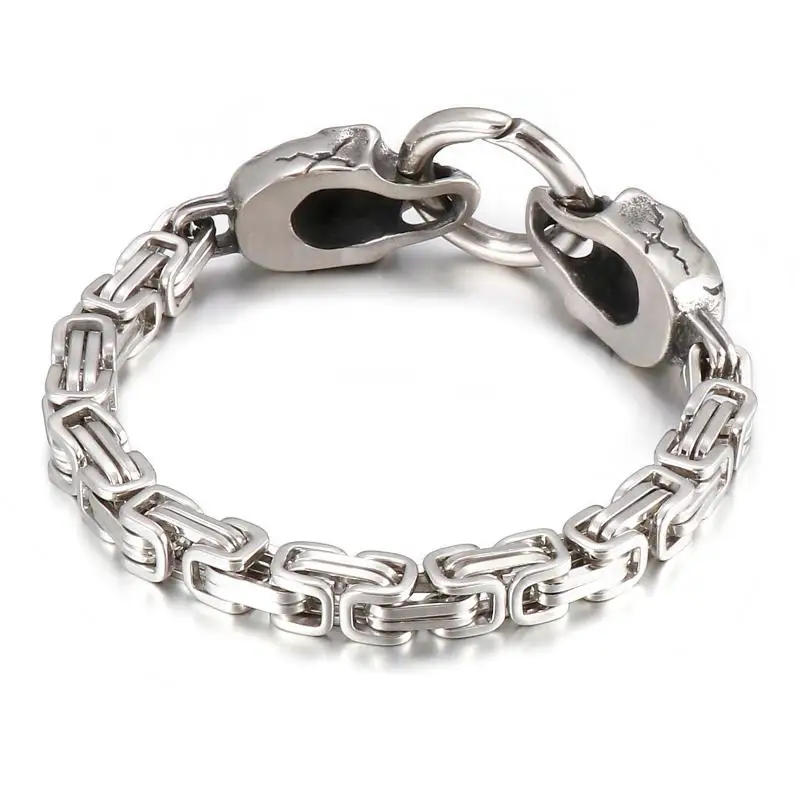 Gothic Skull Head Byzantine Chain Bracelet for Men Silver Color Exquisite Biker Fashion Jewelry