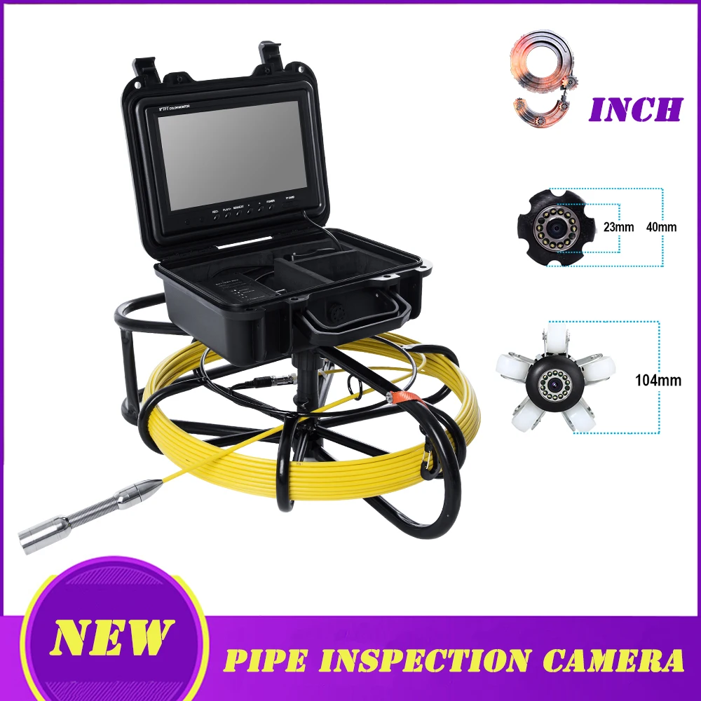 

DVR Recorder Pipeline Inspection Industrial Endoscope System 23mm Waterproof Sewer Pipe Stainless Steel Camera 9inch LCD Screen