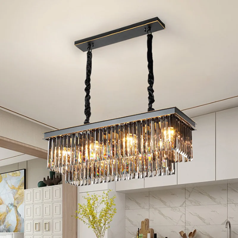 

Black Crystal Chandelier Lighting Rectangle Modern Dining Lamp Luxury AC110-240V Home Decoration Light Fixtures