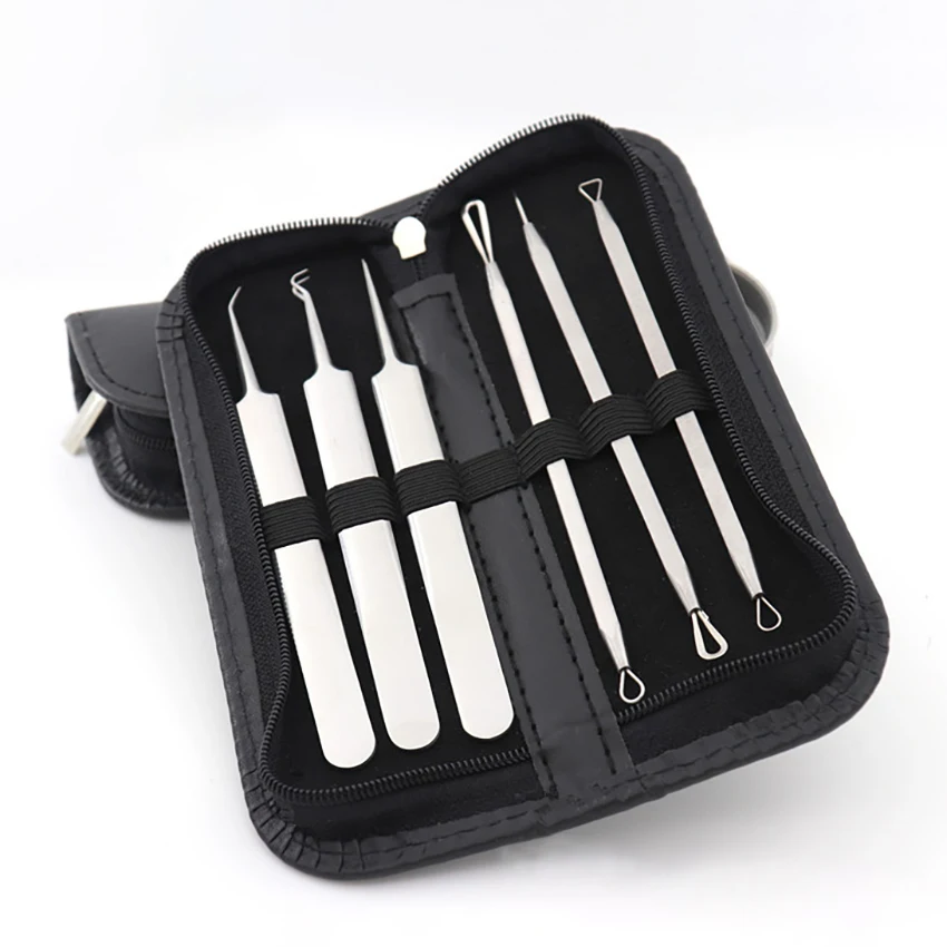 Kit de herramientas de belleza para mujer, Extractor de acné y espinillas, pinzas para el cuidado Facial, acero inoxidable, 7 unids/set