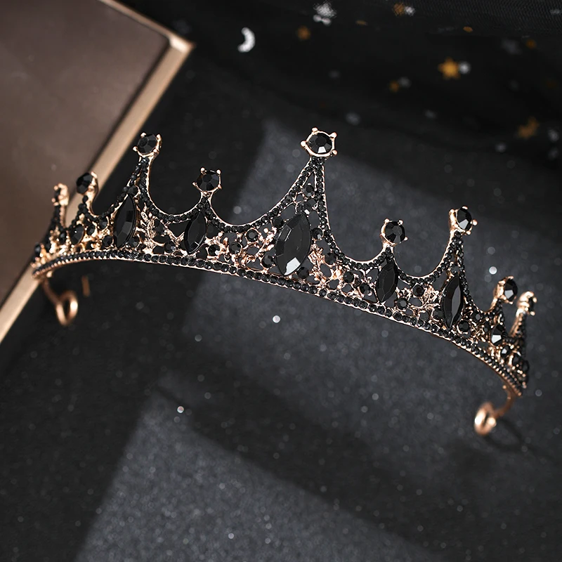 Black Crystal Rhinestone Crown Trendy Wedding Hair Accessories Queen Prom Diadem Tiara Bridal Hair Jewelry Bride Hair Ornaments