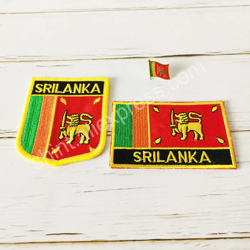 Sri lanka-国国旗が刺繍されたバッジ,ガラス,正方形の形状,布張りの1セット,アームバンドバックパックの装飾