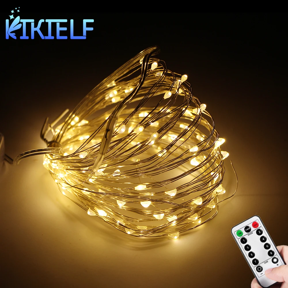 50/100/200 LED USB/Battery String Copper Fairy Lights Christmas Garland Remote Control Timing Lamp Wedding Party Garden Home Dec