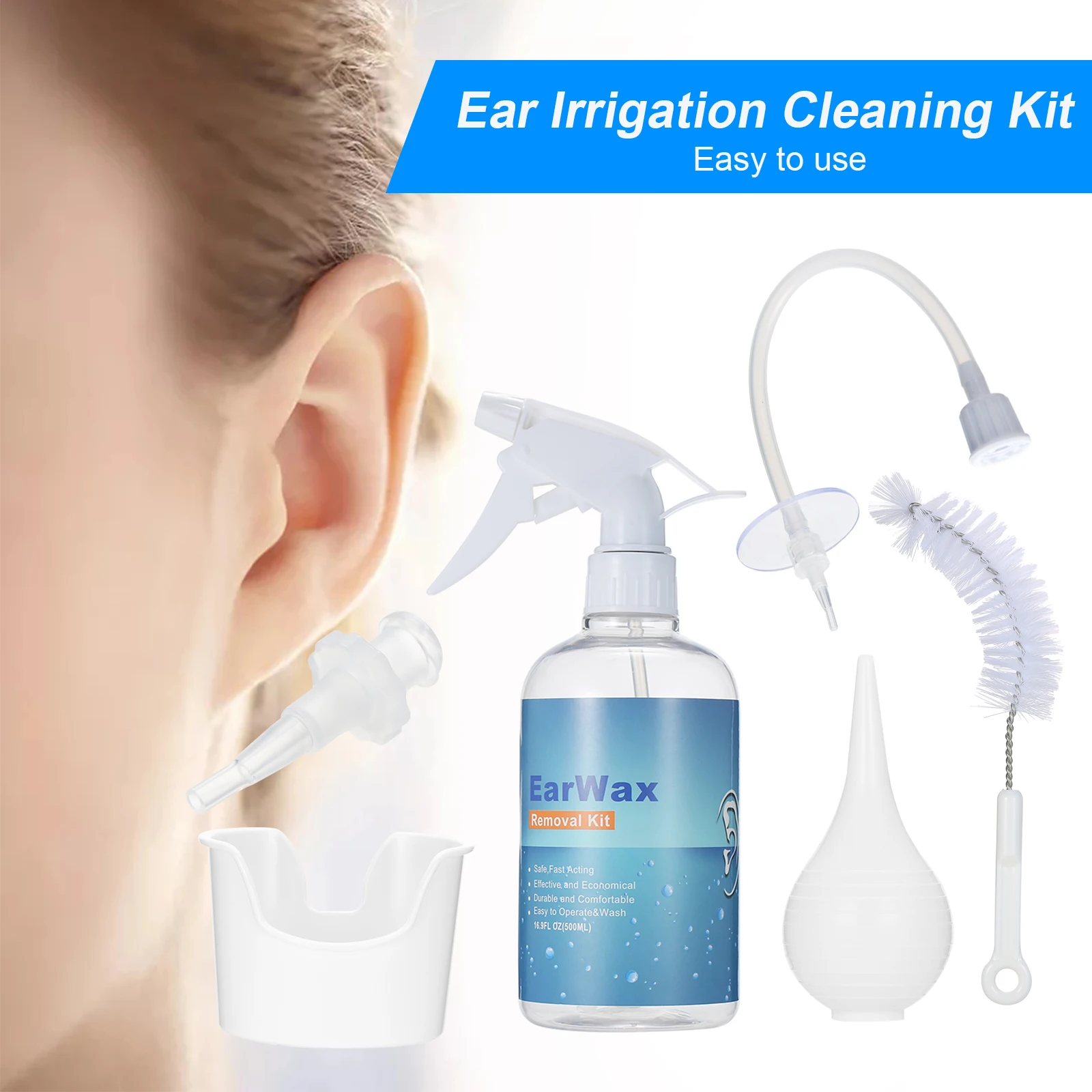 

Ear Wax Removal Kit Ear Cleaning with Ear Washing Syringe Squeeze Bulb Ear Basin Brush Earwax Remover for Adults Kids Ear Care