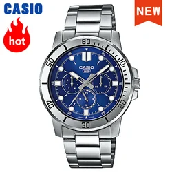 Casio-reloj de cuarzo para hombre, accesorio masculino de pulsera resistente al agua con cronógrafo, complemento deportivo de marca de lujo con esfera luminosa y diseño militar, MTP-VD300D-2E