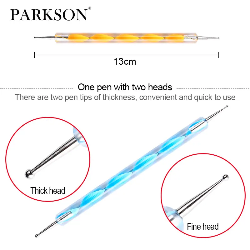 Parkson-Bolígrafo de punteado para decoración de uñas, herramienta de punta de taladro de cristal con mango acrílico, 5 unidades