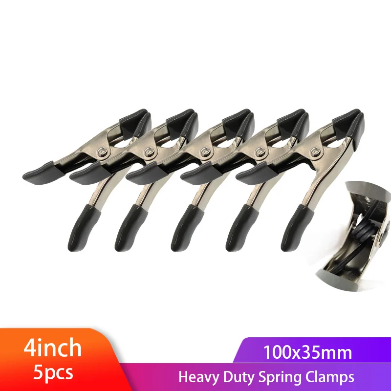 5 sztuk 4 Cal stali nierdzewnej metalowy zacisk sprężynowy s 4 "klip Max szczęki otwarcie 20cm duży superciężki Duty zacisk sprężynowy dla majsterkowiczów do obróbki drewna