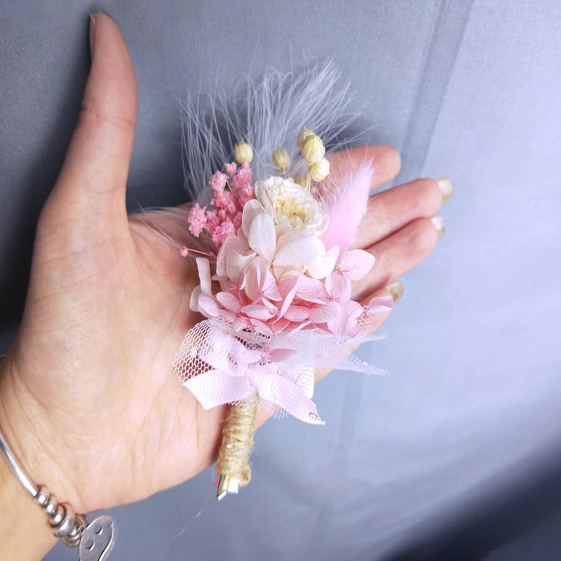 Mini Flower Flowers Bouquet Corsage Brooch Groom Bride Groomsmen Bridesmaid Wedding Retro Handmade Decoration