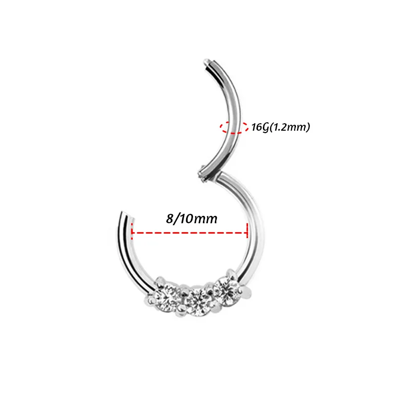 1Pc Three CZ Seamless Ring Hoop 16G CZ Gems Seamless Hinged Segment Ring Clicker Cartilage Nose/Lip/Ear Hoop Septum 16G