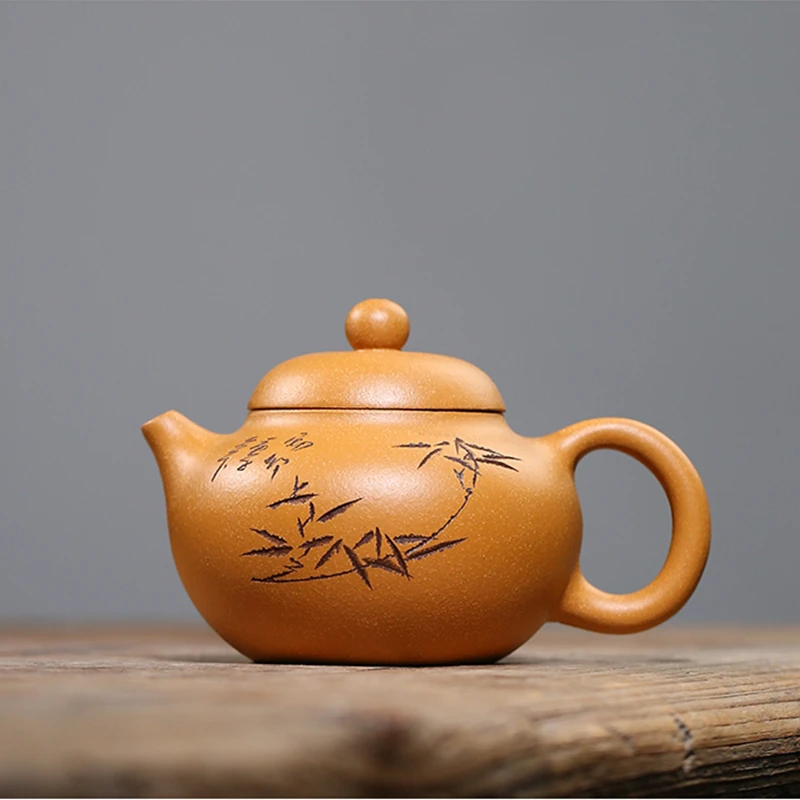 

marked tea pot real yixing zisha duan clay bamboo carved WenDan pots Chinese kungfu pot with 7 infuser holes 6.8oz