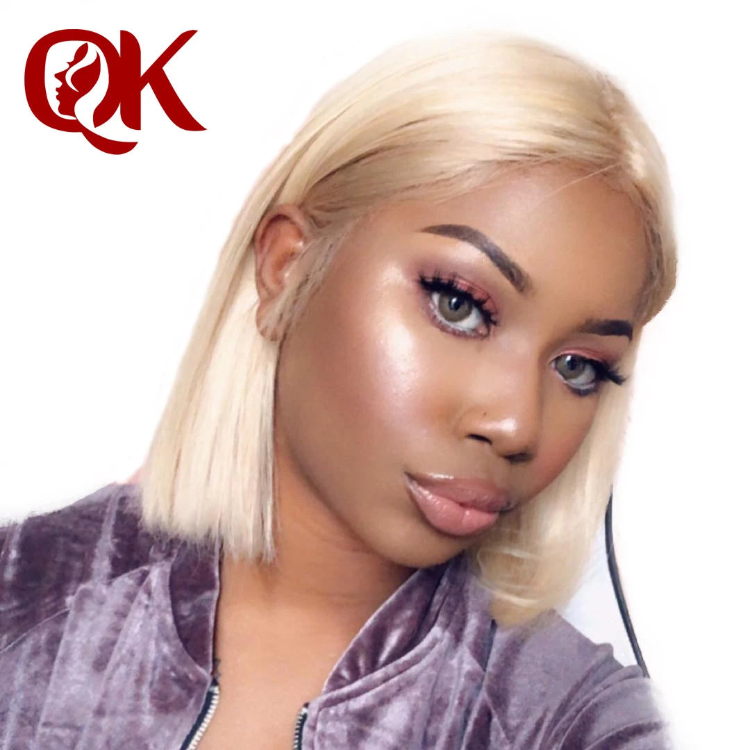 QueenKing Hair 13x4 613 Blonde Short Bob Wigs Remy Brazilian Straight Lace Front Human Hair Wig For Women Transparent Lace Wig