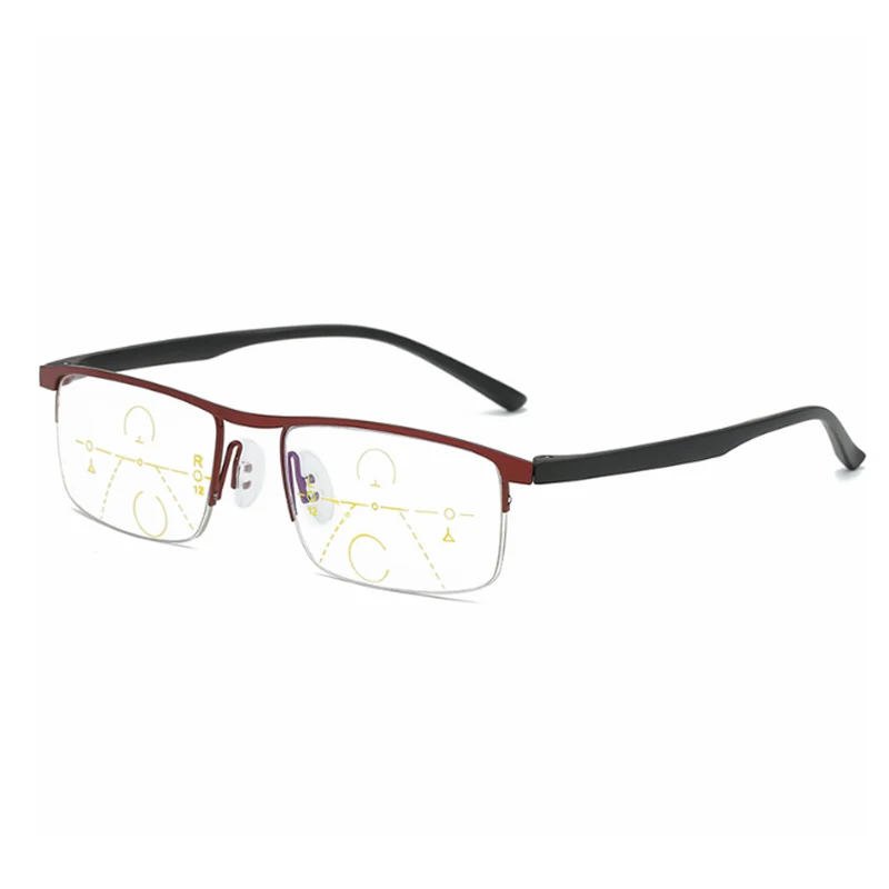 Hot Sale Progressive Reading Glasses Multifocal Anti Blue Ray Glass Glasses Half Frame Metal Alloy Men Women 1.5 1.0 2.5 Black