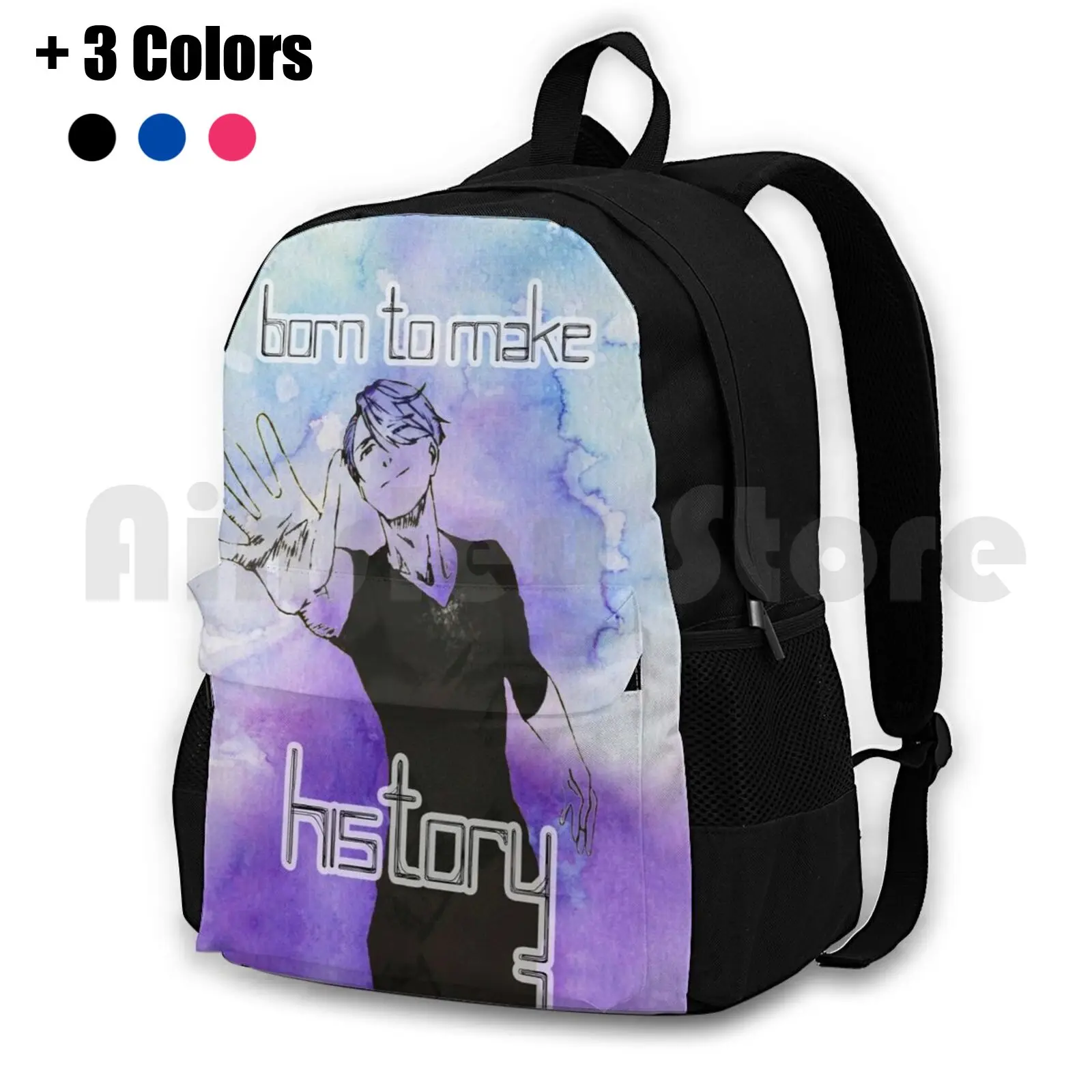 Viktor-Born To Make History Outdoor Hiking Backpack Waterproof Camping Travel Yuuri On Ice Anime Manga Ice Skating Skate Cute