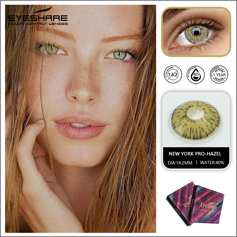 EYESHARE 1Pair Contact Lenses New York PRO Series Cosmetic Contact Lens Yearly Use Colored Lenses Eye Color Beauty Makeup