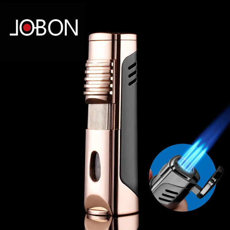 Jobon Luxury Portable Metal Triple Torch Jet  Windproof Flame Lighter Gadgets For Men Gift Without Gas