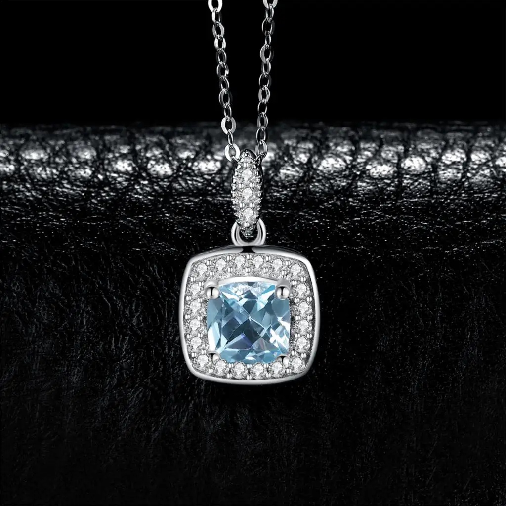 JewelryPalace Natural Sky Blue Topaz 925 Sterling Silver Halo Pendant Necklace for Women No Chain