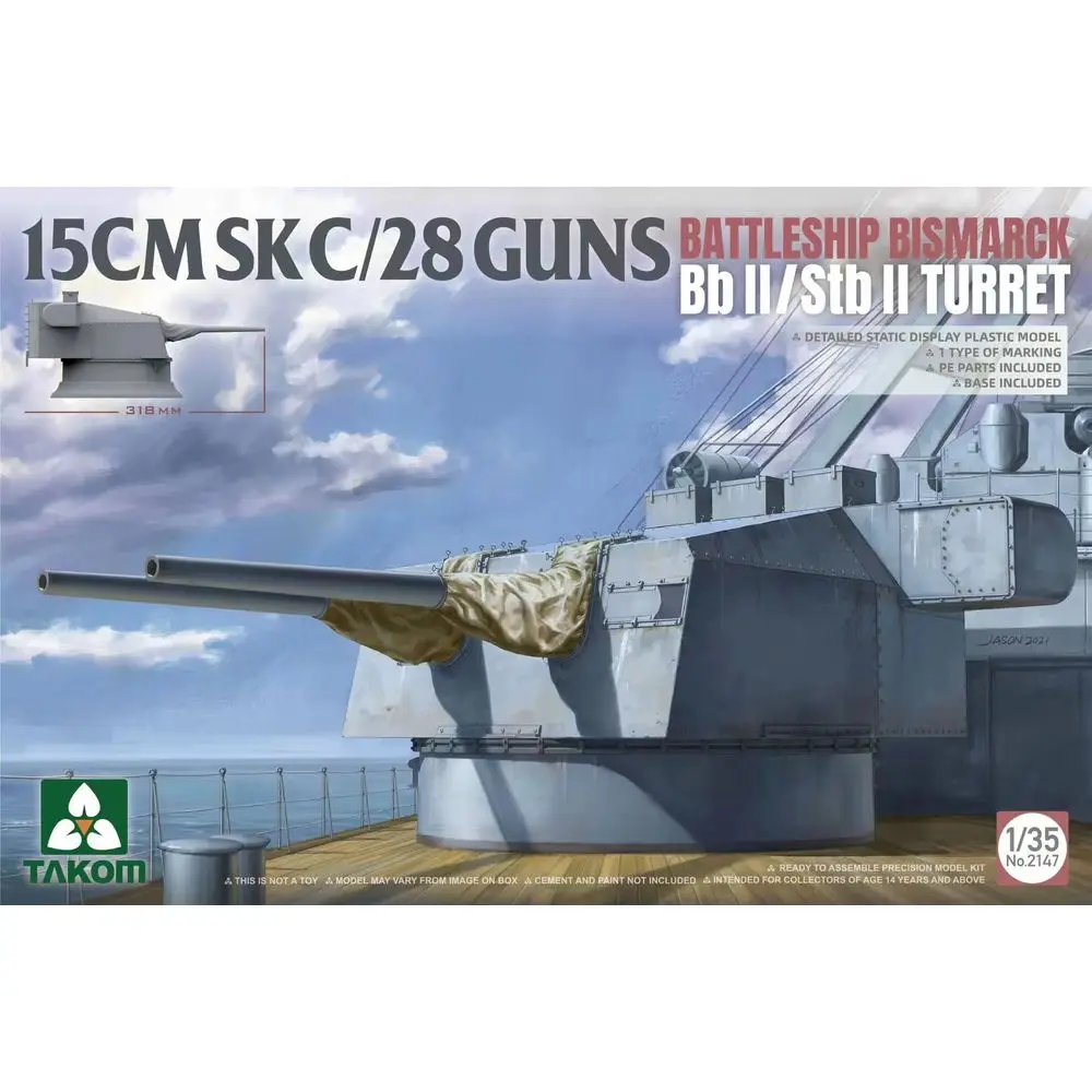 

TAKOM 2147 1/35 15CMSK C/28 Guns Battleship Bismarck Bb II/Stb II Turret - Scale Model Kit