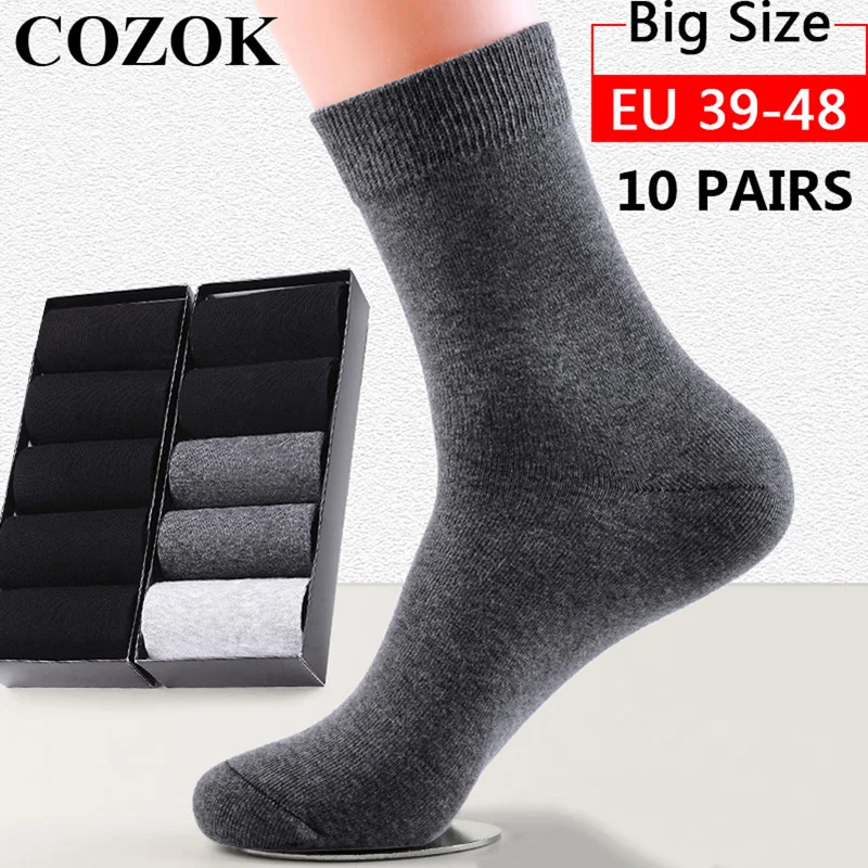

10 пары/компл. деловые мужские хлопковые носки новый стиль черные повседневные носки мягкие дышащие летние зимние длинные носки размера плюс EU46,47,48
